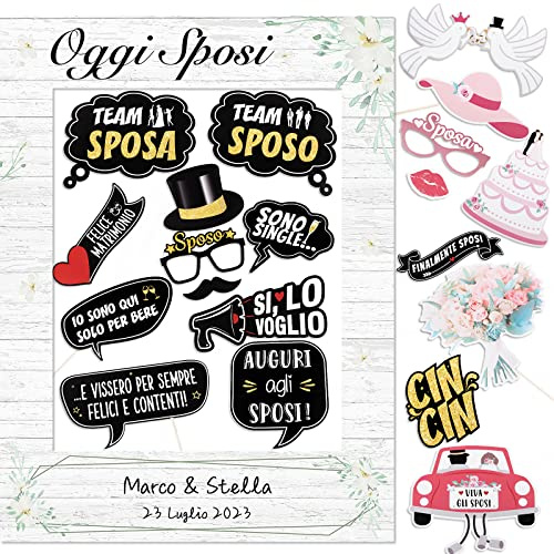 20pz Foto Booth Props Matrimonio 1pcs Photo Booth Cornice Matrimonio Accessori Puntelli Foto Divertenti Sposi Italiani Gadget per Fotografica Foto Futuro Sposi