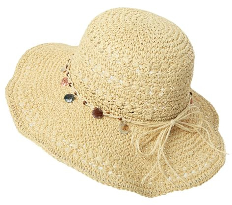 Comhats Sonnenhut Damen Sommer Strohhut Faltbar Handgemachter Strandhut UV-Schutz 94557_beige Medium