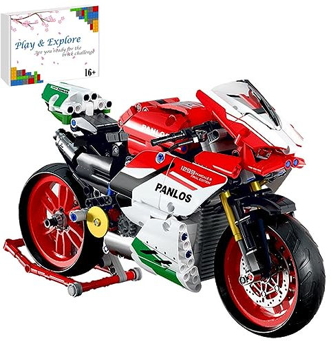 YILETKC Technik Motorrad Bausteine für Ducati, 803 Teile, Kompatibel mit Lgo Technik, Rot, Acryl, Umweltfreundlich Und, Klassisch, Unisex, 33cm L x 11.5cm W x 19.5cm H