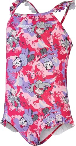 Speedo Learn to Swim Printed Frill Thinstrap Costume da Bagno per Bambina, Rosa/Viola, 5 Anni