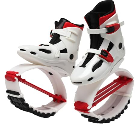 EvikoO Springschuhe Känguru-Bounce-Schuhe, Verstellbare rutschfeste Fitness-Sprungschuhe, Fitness-Sport-Bounce-Schuhe, Anti-Schwerkraft-Laufstiefel (Color : White+red, Size : XL)