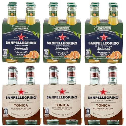 San Pellegrino Aranciata Amara Lot de 24 bouteilles de test sans alcool avec orange amère + bouteille en verre jetable Tonica Rovere 20 cl