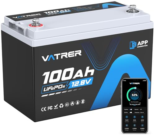 VATRER POWER 12V 100Ah LiFePO4 Batterie mit Bluetooth APP | 100A Smart BMS · 1280Wh Nutzbare Energie·5000+ Zyklen·Wohnmobil,Solaranlage & Off-Grid,Startunterstützung