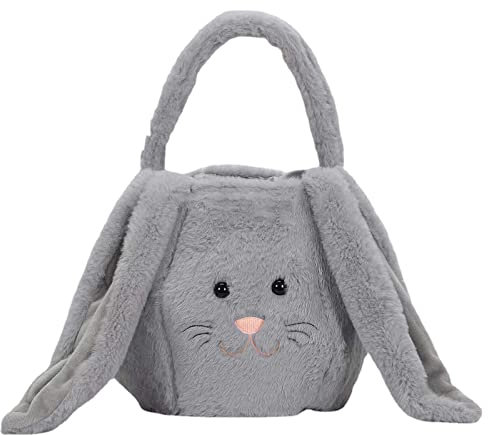 Osterkorb Kinder mit Henkel, Osterkörbchen Osterhasen, Ostertasche mit Ohren, Plüschkorb Osterhase zum Befüllen, Ostertaschen Hase Zum Befüllen,Osterdeko Osterkörbe Bastelsachen Deko (Grey, One Size)