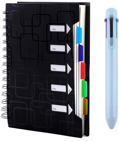 Weysoo A5 Notebook with Dividers, Spiral Notebook with Multicolor Pen, Project Book 240 Pages of 80GSM Paper, A5 Notebook for School, Office, and Home (5 Colors Tab)