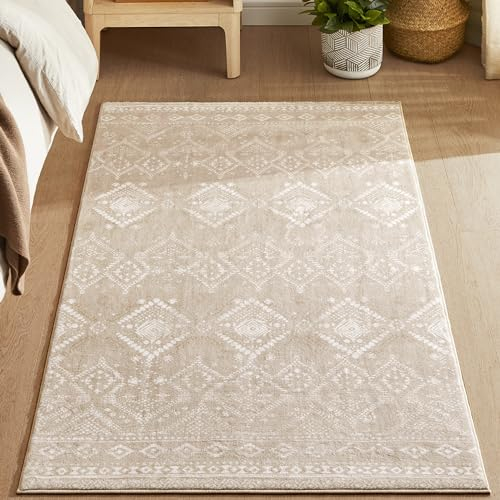 SONGMICS HOME Alfombra, 80 x 150 cm, Alfombra Antideslizante, Decoración del Hogar, para Salón, Dormitorio, Lavable a Máquina, Estilo Moderno, Beige Capuchino TAR026K01V1