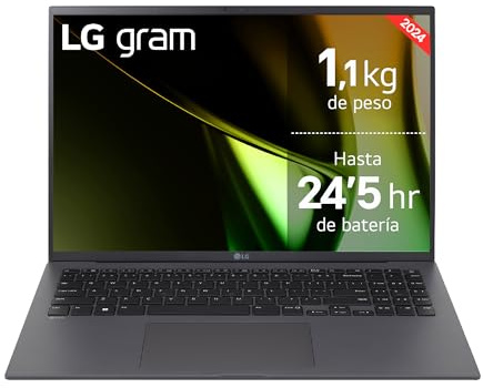 LG gram 16Z90S-G.AD76B - Portátil Ultraligero de 40.6 cm (16) 2560x1600, Panel IPS Antirreflejo, Intel Core Ultra 7, 32 GB RAM, 512GB SSD, 1.199 g, Batería 24.5 Horas, Windows 11 Home, Gris Carbón