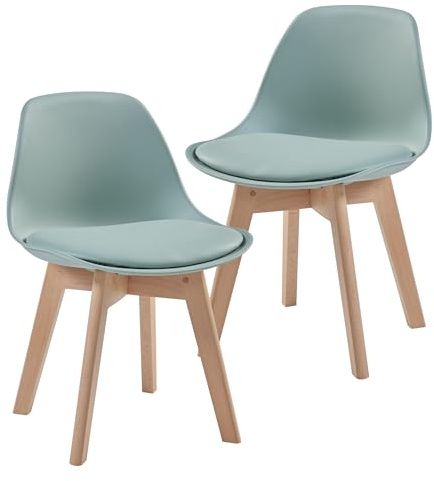 [en.casa] Set de 2 Sillas para Niños Acolchados Juego de 2 Asientos Infantiles Respaldo Ergonómico Habitación Infantil Plástico Haya Polipiel 56 x 38 x 33 cm - Verde Menta