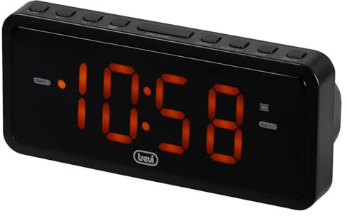Trevi EC 882 Sveglia Digitale con Display LED 1.2” a Luminosità Regolabile, 2 Allarmi Programmabili con Funzione Snooze e Vibrazione, Orologio da Comodino da 230V Compatto e Pratico