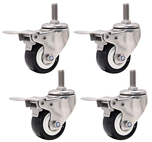 EQQHJL Gummierte Trolley-Räder Lenkrollen Schwerlast-Schwenkrollen Industrie-Set mit 4 Orsnitureer-Ersatzrädern, for Karren, Werkbänke, Trolleys, Gewindeschafthöhe 25 mm, Schwarz (Schwarz