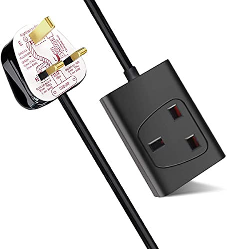 LUXFAB 1/2/4/6 Way Extension Lead - UK 3-Pin Plug Socket with 13A Fuse | 1m to 10m Cable | On/Off Switch & Power Light | Home, Office, Kitchen, Bedroom (2M, BLACK)