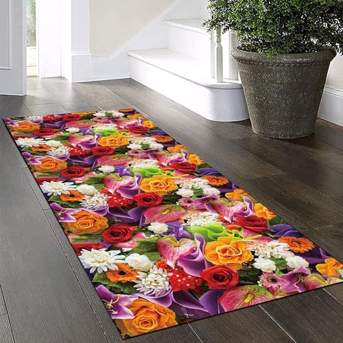 Yinghesheng Teppich Läufer Flur Küche rutschfest Küchenläufer 80x260cm Flurläufer 3D läufer Buntes Blumenmuster Lange Teppichläufer flurläufer Kücheläufer für Korridor Schlafzimmer Wohnzimmer