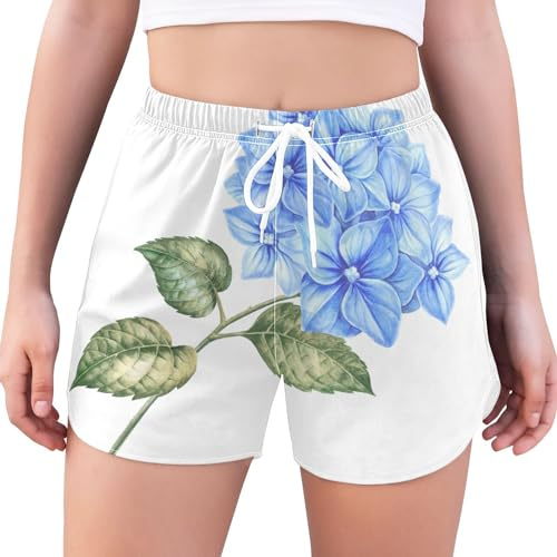 HMZXZ Short de bain pour femme avec fleurs d'hortensia en fleurs et fleurs d'été, multicolore, XXL