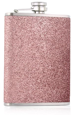 Tongdejing 8 Oz Hip Flask,Stainless Steel Hip Flasks with Glitter Portable Flask Pocket Alcohol Flask Leakproof Drink Pot for Climbing Camping Barbecue Bar Party Drinker Climbing(Pink)