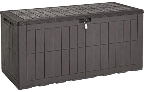 YITAHOME Außenspeicherbox 450L wasserdichte Deckbox für Gartengeräte Terrassenkissen Swimmingpool-Zubehör verschließbar einfach zusammenzubauen vielseitiger Sitzbank oder Tisch,dunkelbraun
