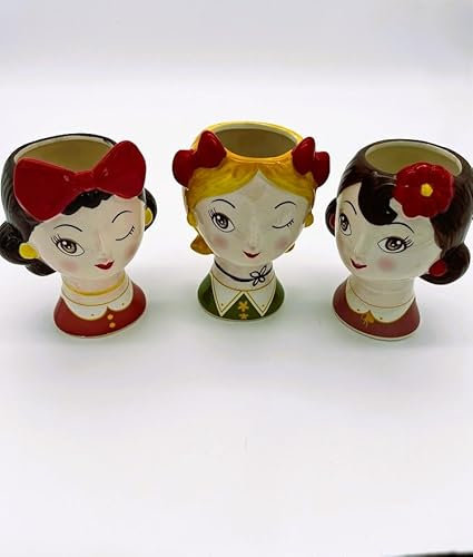 Blumenvase mit Frauen Kopf, bunt, 3-Fach, 17 cm Höhe, Vase, Geschenk, Wohnzimmer