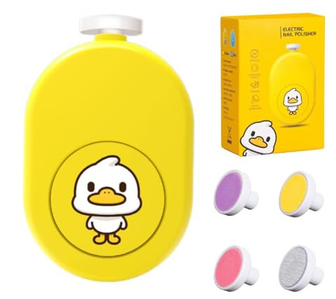 Electric Baby Nail File, Safe and Gentle Electric Baby Nail Trimmer with Interchangeable Pads, Low Noise Newborn Nail File and Baby Nail Buffer, Compact Nail Trimmer for Baby Grooming Kit (Yellow)