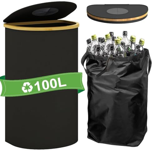 Xummi Collecteur de bouteilles consignées de 100 l, en forme de D, avec trou et couvercle, pour bouteilles en plastique, canettes et verre
