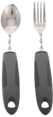 Juego de Cubiertos para Mayores Adaptables Acero Inoxidable de 2 Piezas | Mango de Goma, Diseño Antitemblores y Curvable, Uso en Hogar y Residencia