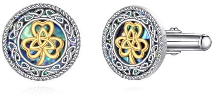 Kleeblatt Manschettenknöpfe 925 Sterling Silber Abalone Muschel Keltischer Knoten Kleeblatt Schmuck Geburtstags Geschenk für Männer Herren Vater