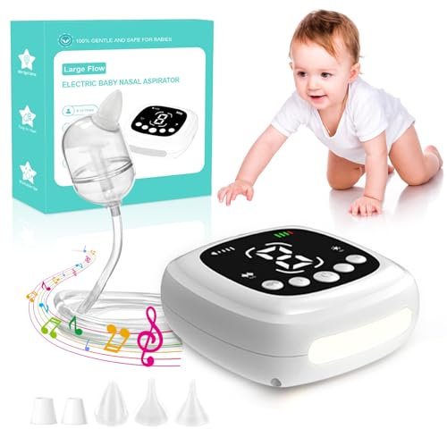 Aolawco Nasensauger Baby, Baby Nasensauger mit 9 Stufen Saugkraft, Elektrischer Baby Rotz Sauger, Baby Nasensauger mit 5 Lebensmittelqualität Silikonspitzen, Nachtlicht und Kinderreim
