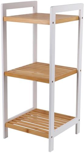 Rosenstein & Söhne Bambus Regal: Bambus-Standregal mit 3 Ablagen, 30 x 70 x 30 cm, weiß/Bambus (Bad Regal, Aufbewahrung Kinderzimmer, Schuhe)