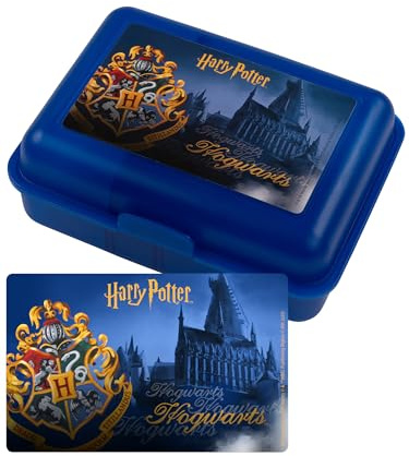 Harry Potter - Contenitore per il pranzo con motivo Hogwarts, con divisorio, blu