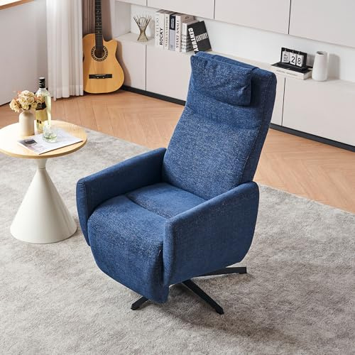 SUKY Bequemer Relaxsessel mit Liegefunktion – Chenille Fernsehsessel mit Fußstütze, modernes Sofa, drehbarer Stillsessel & Loungesessel für Wohnzimmer (Blau)