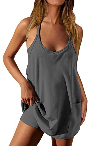 Summer Shorts Jumpsuit for Women UK Casual Sleeveless Dungaree Shorts with Double Pockets Simple Solid Color Loose Romper Beach Holiday Outfit Women's Comfy Jumpsuit
