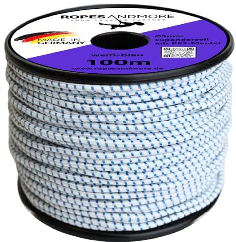 Corde élastique en caoutchouc PP - 8 mm - 10 m - 100 m - Blanc/bleu - 5 mm - 50 m (Lfm) sans bobine
