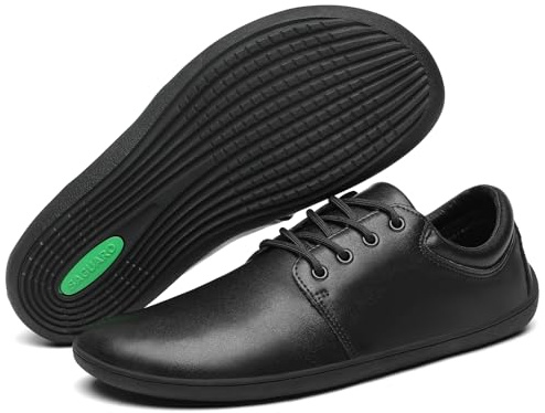 SAGUARO Zapatillas Barefoot Hombre Cuero Zapatos Minimalistas Antideslizantes Ligeros Calzado Descalzo para Casual Trabajo, Noble II, Negro 46EU
