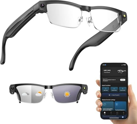 AI Smart Glasses con Telecamera 8MP, Occhiali Intelligenti con Lenti Fotocromatiche, Occhiali da Sole Bluetooth, Traduzione in Tempo Reale, Musica Open-Ear, Microfono Dual Noise Reduction