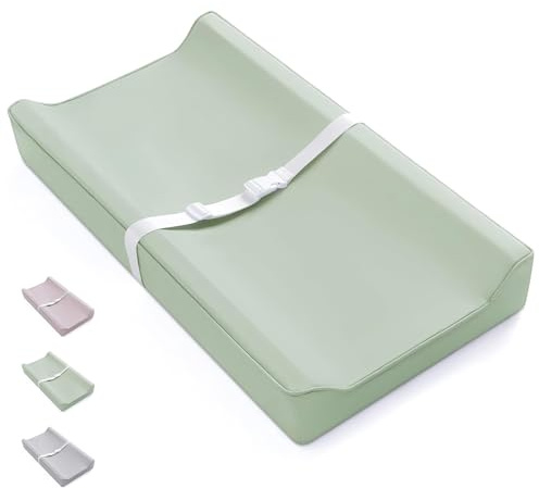 80 * 40 * 10CM Deluxe Anti-Roll Wedge Nappy Baby Changing Mat with Wipe-Clean PU Cover, Curved Sides and Raised Edge,Adjustable Safety Belt, Non-Slip, from Birth Upwards (Green)
