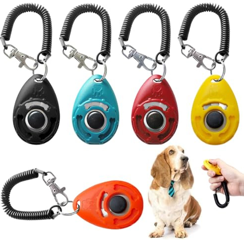 5 Unidades Clicker para Adiestramiento Perro,Clicker para Perros, con Correa de Mano, botón Grande, para la Muñeca para Perro Gato - 5 Colores