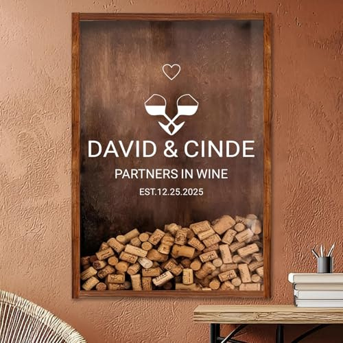 Caja para Corchos de Vino Personalizada, Guarda Corchos de Madera con Frontal de Acrílico, Expositor para, Fotos y Tarjetas, Decoración para Bar o Cocina, Regalo para Amantes del Vino