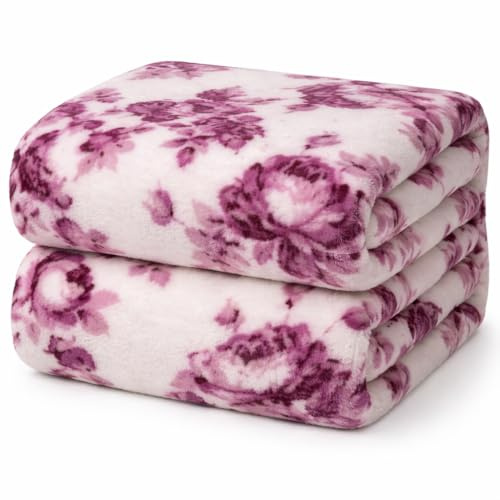 Corredocasa Plaid in Pile Ultra Morbido e Soffice con Elegante Trama Scozzese Made in Italy - Leggero e Confortevole - Perfetto per Divano, Letto (Fiori Rosa, Matrimoniale 210x240)