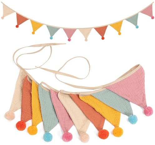 Guirnalda de banderines para habitación infantil, 2,6 metros de algodón, bandera triangular de tela, decoración de habitación infantil, habitación de bebé, para colgar (caramelos claros)