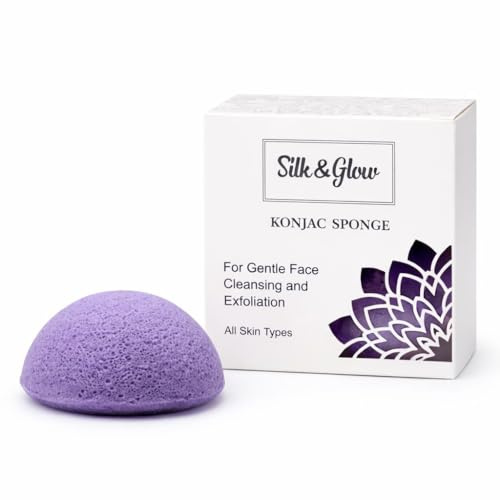 Konjac Sponge for Face – Natural Facial Cleansing & Gentle Exfoliating Konjac Face Sponge, Organic, Vegan, Reusable, Eco-Friendly, Suitable for All Skin Types, Daily Skincare Cleanser (Purple)