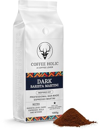 Coffeeholic Dark Barista Martini Ground Coffee 1kg – Bold, Intense Espresso for Moka Pot & Espresso Machines, Medium Roast Ground Coffee for Cafetiere, Ground Coffee Gift Set