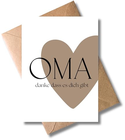 WBdesignz Dankeskarte für Oma mit Herz - Glückwunschkarte zum Geburtstag, zu Weihnachten oder zum Omas Tag - Design mit braunem Herz, modern - Geschenkkarte für Großmutter - inkl. Umschlag (DIN A6)