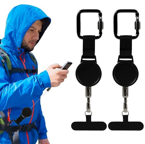 Maggasacca 1 PC/2 PCS Correa de seguridad retráctil para teléfono móvil, antirrobo, con cuerda de acero, soporte de metal giratorio de 360 ° y mosquetón, para actividades al aire libre