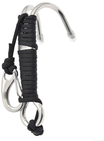 Gancho de buceo de doble cabeza, clip de seguridad de acero inoxidable 316 con clips de línea, equipo de buceo resistente al agua salada para buceo y esnórquel en fuerte (negro)