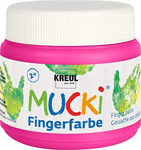 KREUL 23106 - Mucki leuchtkräftige Fingerfarbe, 150 ml in pink, auf Wasserbasis, parabenfrei, glutenfrei, laktosefrei und vegan, auswaschbar, vermalbar mit Pinsel, Schwamm, Spachtel und Fingern