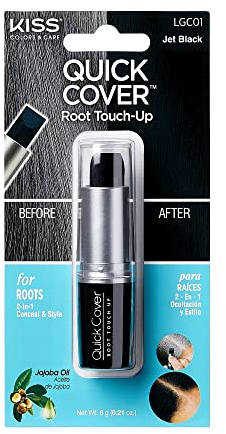 RED by Kiss Quick Cover Root Touch Up Stick, Water-Resistant Temporary Gray Hair Concealer with Brush for Roots and Beard, Long-Lasting Coverage, Easy Application (1 Pack, Jet Black)