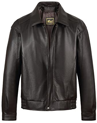 REED Men's American Style Bomber Genuine Leather Jacket (XL, Brown)