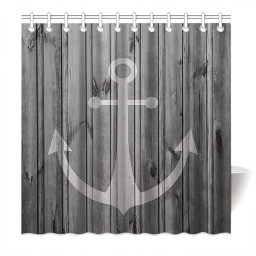 Violetpos Rustikaler Grauer Anker Holz Duschvorhang Badezimmer Dekorative 180 x 200 cm