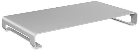 ICY BOX IB-LS200-LH Ergonomischer Ständer für Monitore oder Notebooks bis 14 kg, rutschfeste Füße, 40 cm Breite, Aluminium, Kabelmanagement, Silber