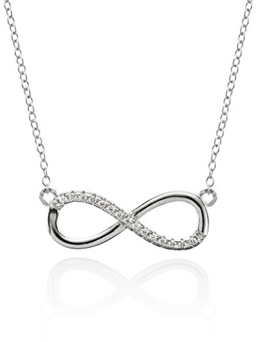 Namana Infinity Necklace for Women, Silver, Gold or Rose Gold Plated Sterling Silver Chain Necklace with Cubic Zirconia, Sterling Silver Infinity Pendant Necklace for Women