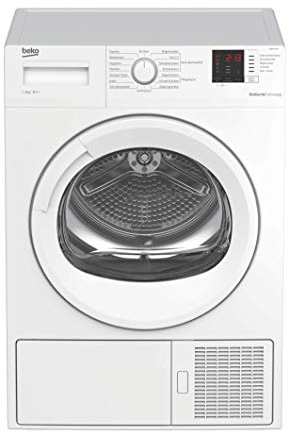 Beko b300 DS8433GX0 Wärmepumpentrockner, 8 kg, 15 Programme, Edelstahltrommel, FlexySense elektronische Feuchtemessung, kombinierter Filtermechanismus, Weiß