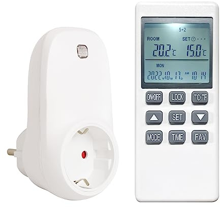 Thermostat Steckerthermostat Steckdosenthermostat mit LCD Display Fernbedienung Temperaturregler Programmierbar Timer für Infrarotheizung Verschiedene Heizgeräte